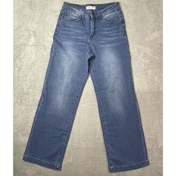Royalty For Me Denim Blue Jeans Size 10 High Rise Wide Leg Boho Preppy Coastal - Picture 12 of 12